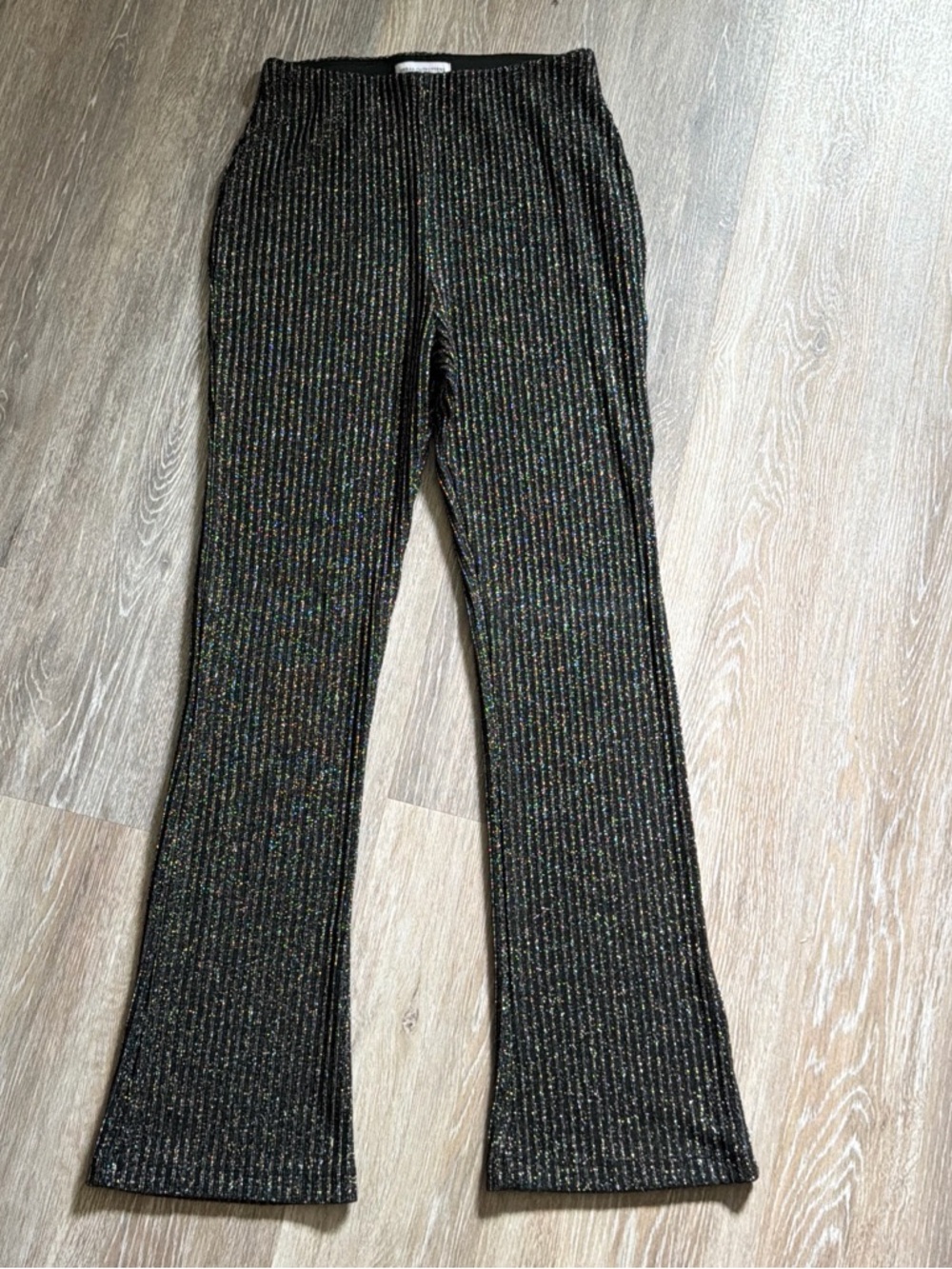 Urban Outfitters Black Ribbed Metallic Flare Pants